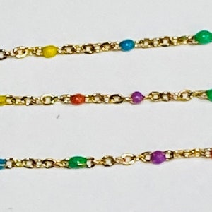 Dainty Colorful Enamel Gold Plated Stainless Steel Cable Chain By The Foot Nickel Free (21150)