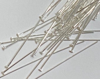 100 Silver Plated Stainless Steel Flat Headpins 21 Gauge 2 Inch (20272)