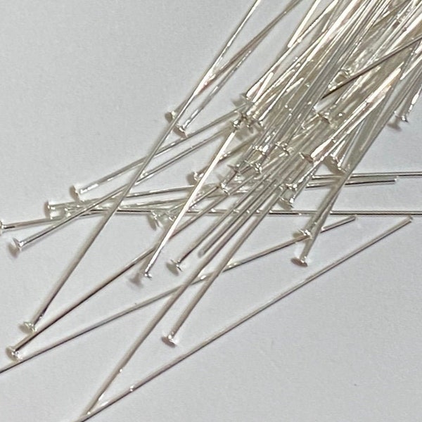 100 Silver Plated Stainless Steel Flat Headpins 21 Gauge 2 Inch (20272)