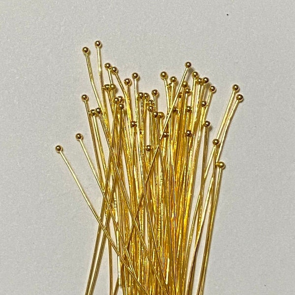 Quality Strong, Straight, Non Tarnish Gold Plated Ball Head Pins 2 Inch 24 Ga (20166-20174)