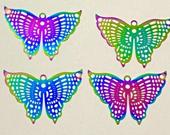 10 Rainbow Plated Stainless Steel Butterfly Pendant Earring Component (20606)
