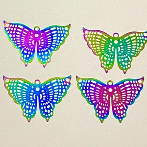 10 Rainbow Plated Stainless Steel Butterfly Pendant Earring Component (20606)