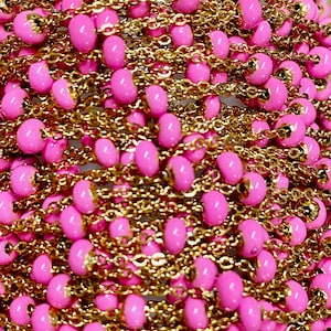 Hot Pink Gold Plated Stainless Steel Satellite Bead Dainty Cable Chain by the foot (21360)