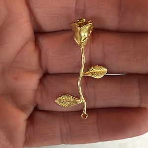 2 pcs 3D Long Stem Rose Pendant Raw Brass (19E821)