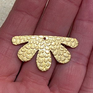 10 Raw Brass Hammered Textured Half Flower Pendant Earring Component (20871)