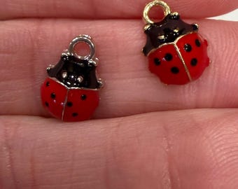 2 Ladybug Enamel Gold  or Sliver Charms Anti Tarnish (1097, 1129)