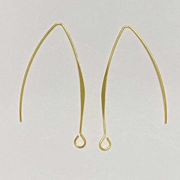 5 Pair Hammered Marquise Wishbone Gold Ear Wires With Loop 45mm (21064)