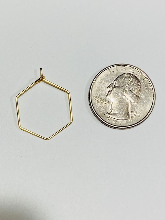 12 pcs 18k Gold Plated Surgical Stainless Steel Hexagon Ear Wire Hoops 20mm (21126)