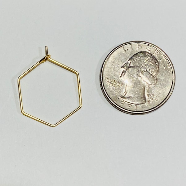 12 pcs Gold Plated Surgical Stainless Steel Hexagon Ear Wire Hoops 20mm (21126)