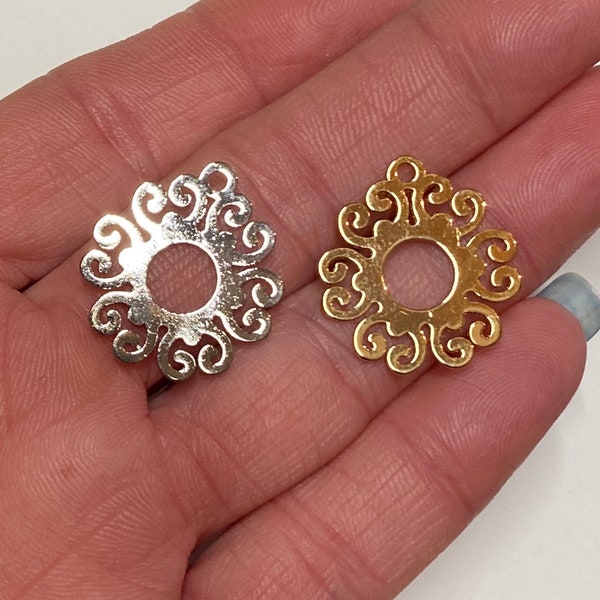 4 Silver or Gold Fancy Sun Shaped Charm Pendant Earring Component (20935-20936)