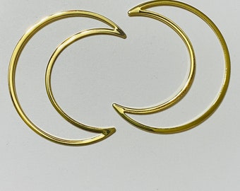 2 Giant 18K Gold Plated Crescent Moon Open Cut Out Pendant 49mm Celestial (20520)