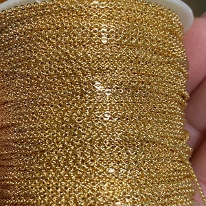 18K Gold Plated Dainty Sparkly Cable Chain 1.5mmx 1.1mm By The Foot (20449)