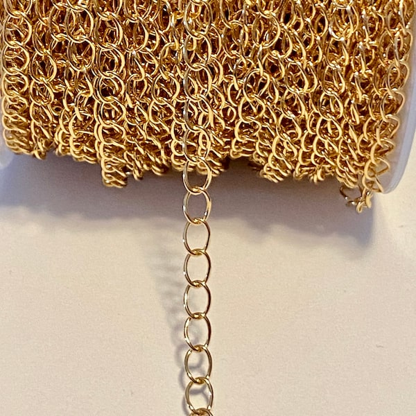 18K Gold Plated Brass Curb Extender Chain 5mm x 3.5mm by the foot (21152)