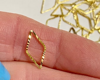 20 Tiny Textured Thin Rhombus Diamond Shaped Gold Plated Brass Links 14mm (20441)