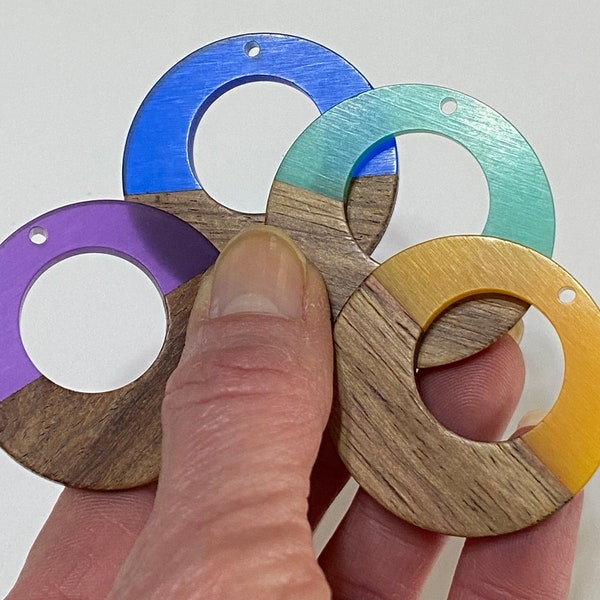 Hollow Circles Acetate Resin/Wood Earring Component 38mm Choose Colors