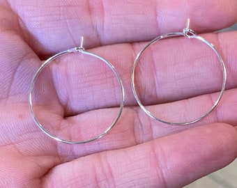 20 Silver Plated Brass Beading Hoop Earring Finding Wine Charm Wire Hoop 25mm (20946)