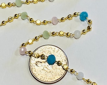 18K Gold Plated Glass Faceted Bead Chain by the foot (21153)