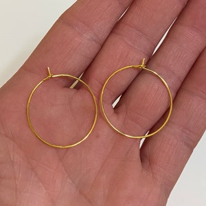 10 Gold 18k Plated Brass Beading Hoop Earring Finding Wine Charm Wire Hoop 25mm (20829)