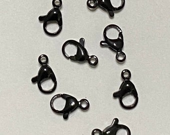 Shiny Black 304 Stainless Steel Lobster Claw Clasps 12mm (21350)