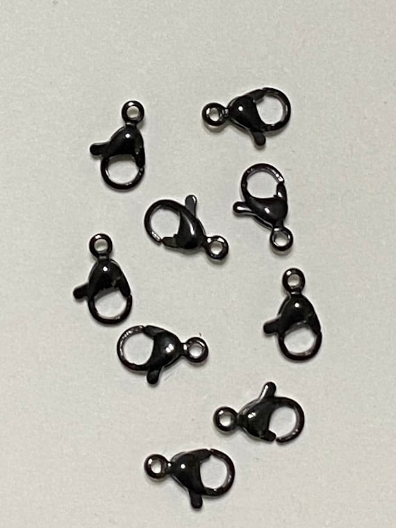 Quality 304 Stainless Steel Shiny Black Lobster Claw Clasps 12mm