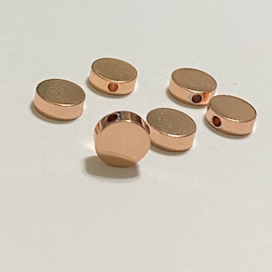 6 Rose Gold Plated Round Flat Circle Disc Brass Beads 8mm (20450)