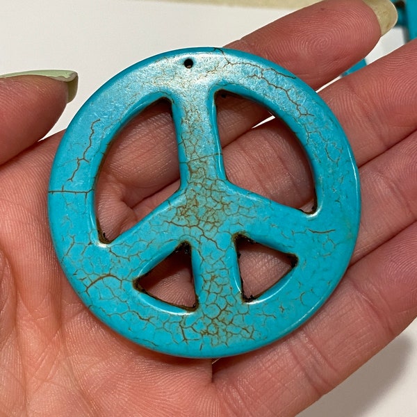 4 Turquoise Peace Sign Large Pendants (21281)