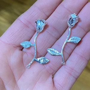2 Silver Long Stem Rose Pendant/Charm (20031)