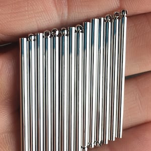 6 Round Stick Drops Platinum Plated Brass 35mm Anti Tarnish (19E911)