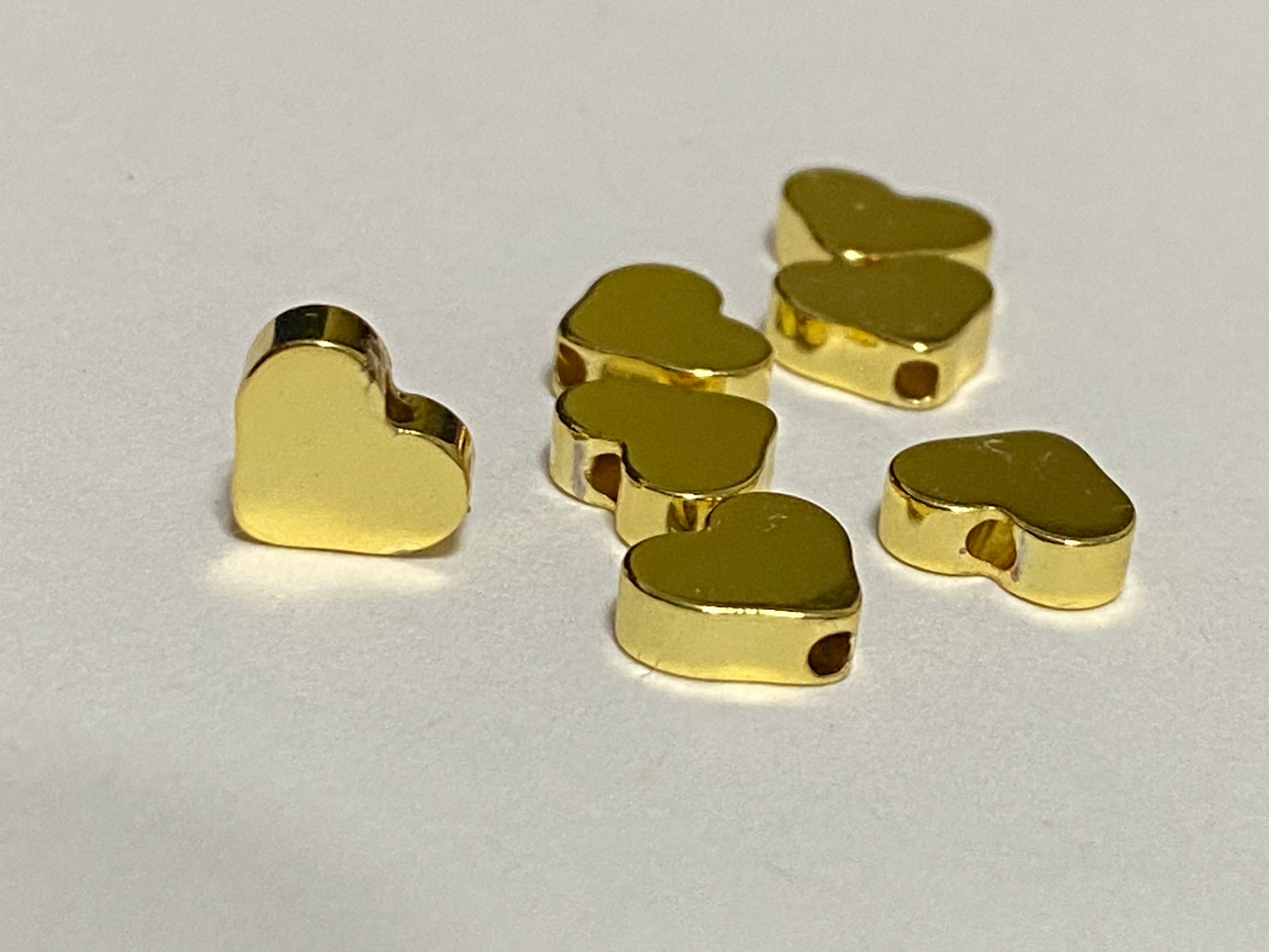 6 Gold Heart Beads 8mm 20678 