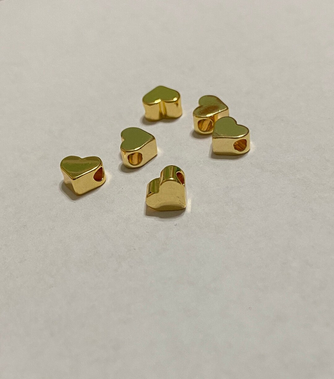 12 Gold Heart Beads Hole Sideways 8mm