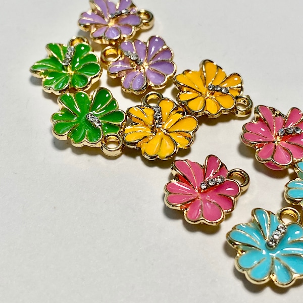 Bright Enamel Hibiscus Charms with cz accent (21482-21483)