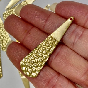8 Large Textured Teardrop Triangle Bar Drop Raw Polished Brass (20853)