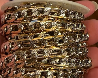 Mixed Metal Gold & Stainless Steel Textured Two Tone Figaro Chain by the foot Permanent Jewelry (1120)