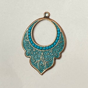 2 Large Boho Antique Copper Patina Earring Component Pendants (21268)