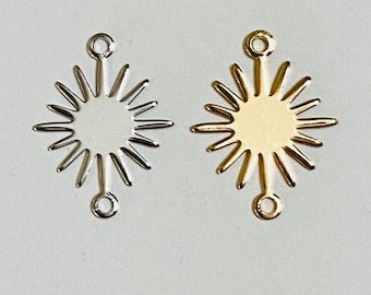 6 Mirror Shine Silver or 14k Gold Plated Sun Charm Pendant 2 loops 18mm x 13mm (20626-20784)