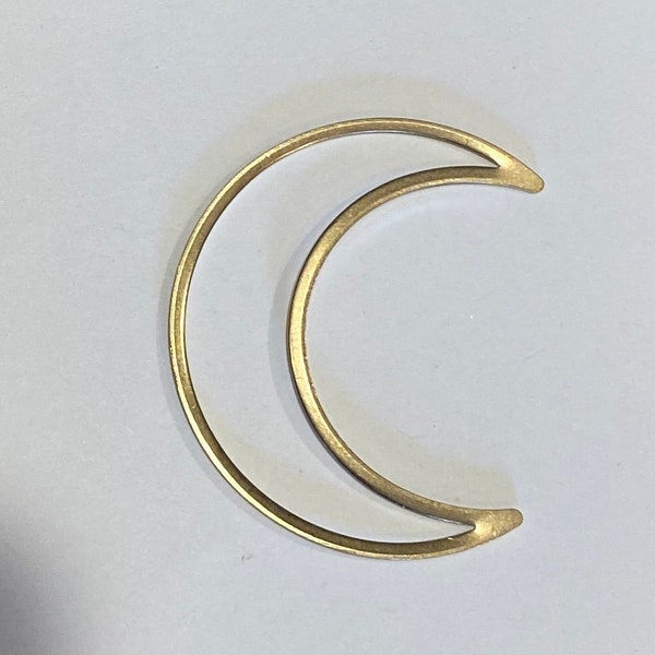 6 Giant Raw Brass Crescent Moon Open Cut Out Pendant 50mm Celestial (21501)