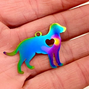 4 Rainbow Plated Dog with Heart Pendant Earring Component (21066)