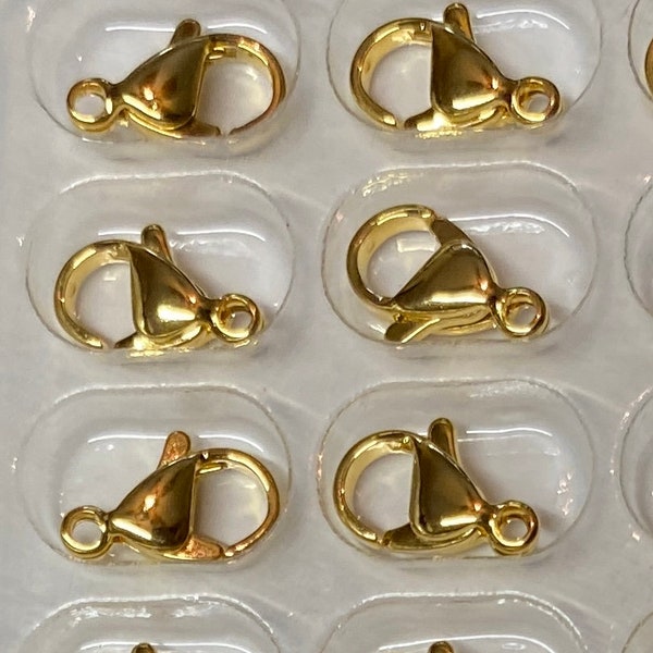8 Quality 24k Gold Plated Stainless Steel Lobster Claws 12mm x 7mm (21283)