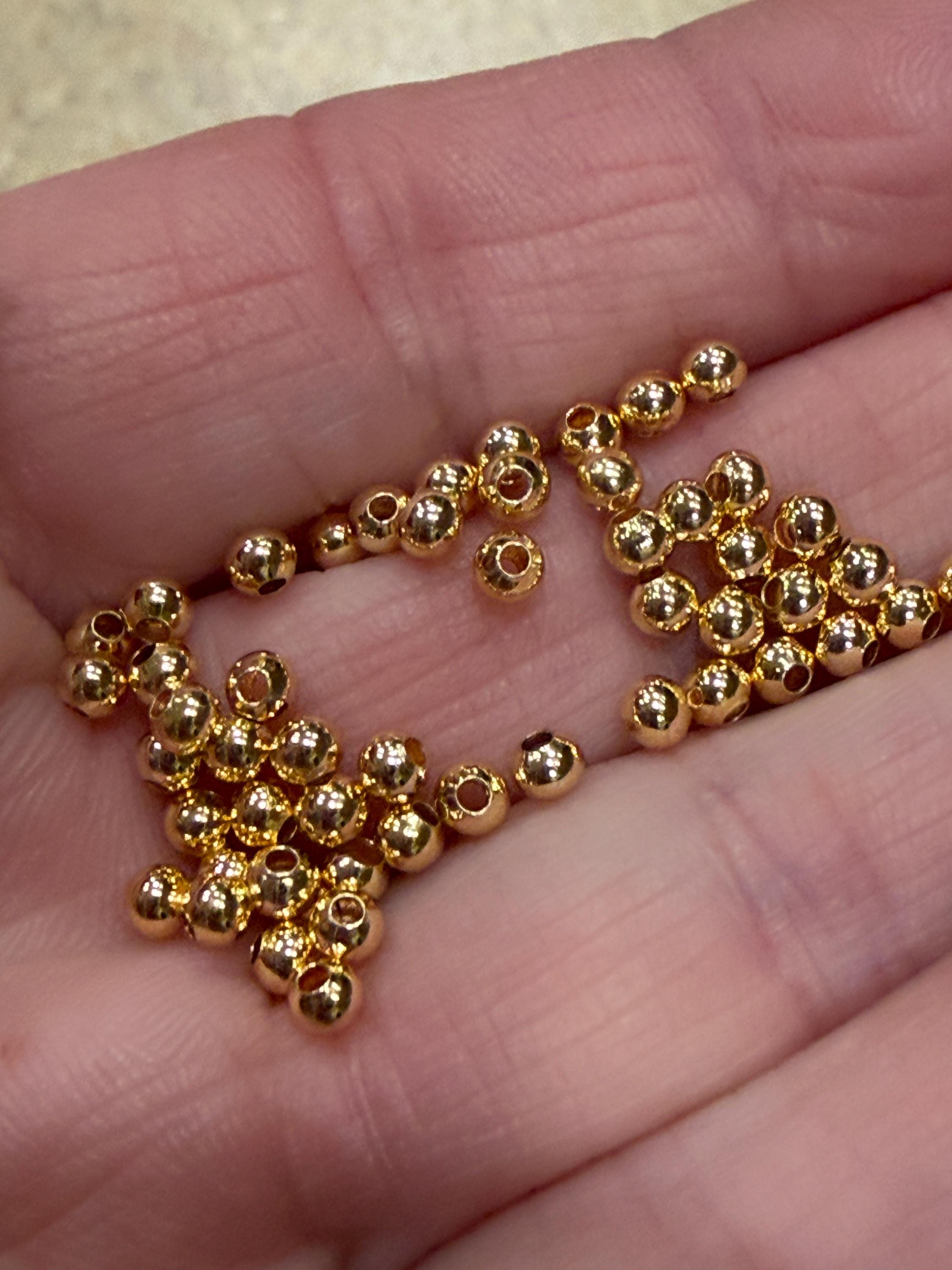 18K Gold Plated Brass 3mm Round Ball Spacer Beads (1118) - Etsy 日本