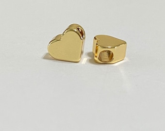 4 Heart Beads 18K Gold Plated Brass 7mm XLarge Horizontal Hole (20700)