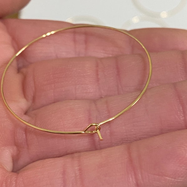 18K Gold Plated Stainless Steel Beading Hoop Earring Finding Wine Charm Wire Hoop 40mm (20590)