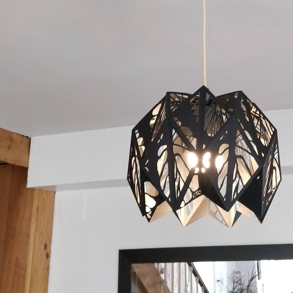 Luminaire suspension en papier - motif Feuillage - couleur et dimension au choix