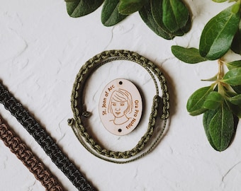 St. Joan of Arc (Bracelet, Medal, Necklace, or Rosary Centerpiece) Wooden Saint Medal Jewelry