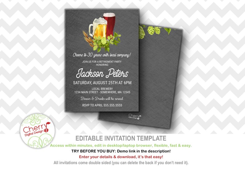 Cheers to 30 years Retirement Party Invitations Printable Etsy