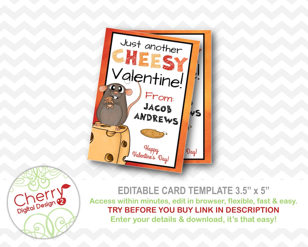 Cheesy Valentine's Day Classroom Cards Editable Funny Valentine Another ...