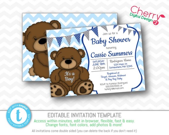 Buy Teddy Bear Baby Shower Invitation Printable File With