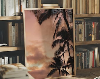 Framed Hawaiian Sunset Art Print | Tropical Palm Tree Photography