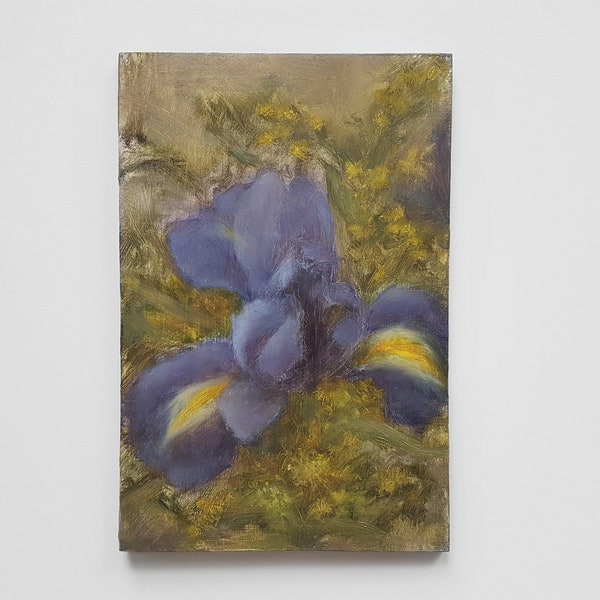 Flower Original Oil Painting / Iris Flower Sketch Study Painting  / Purple Flower Wall Art / 4x6 Original Artwork / Small Oil Painting /