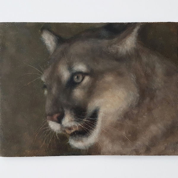 Wild dier olieverfschilderij / Mountain Lion origineel olieverfschilderij op doek / kleine Wildlife Wall Art grote kat schilderij / Cougar originele kunst
