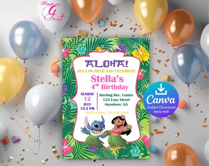 Featured listing image: Lilo and Stitch Printable Editable Invitation, Stitch movie party Invite, Stitch Birthday digital Invite template